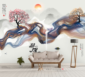 水墨山水风景画背景墙