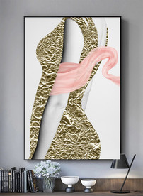 美女花朵金箔黑白装饰画