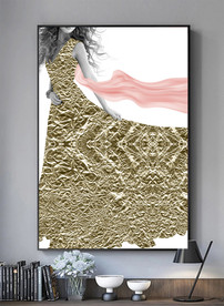 美女花朵金箔黑白装饰画