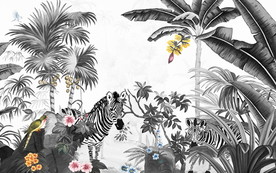 热带植物风景动物壁画