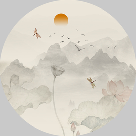 山水画 禅意山水画 山水荷花