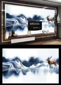 山水麋鹿电视背景墙