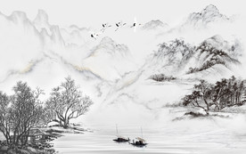 黑白灰新山水风景画 TIF分层