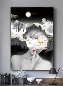 晶瓷晶贝性感红唇美女黑白装饰画