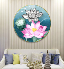 新中式荷花素描水彩晶瓷装饰画