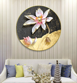 新中式立体荷花金箔晶瓷装饰画