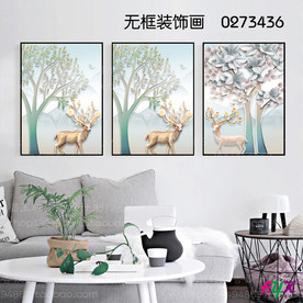 发财鹿三联画 抽象山水壁画