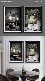 欧洲街头咖啡厅餐厅装饰画