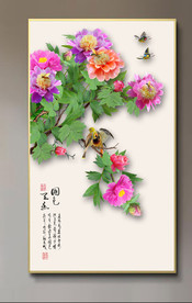 原创牡丹花鸟国色天香装饰画壁画