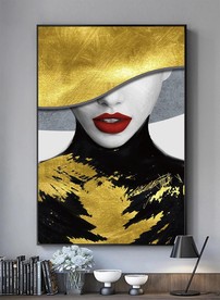 美女礼帽金箔黑白装饰画