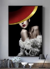 美女礼帽金箔黑白装饰画