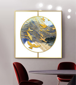 新中式金箔线条飞鸟装饰画