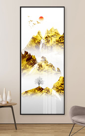 金山瀑布流水生财抽象金箔装饰画