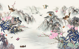国画山水中国风画 TIF分层
