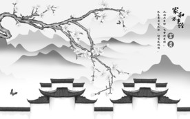 江南山水背景墙画 TIF分层