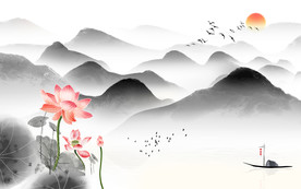 水墨山水背景墙画 TIF分层