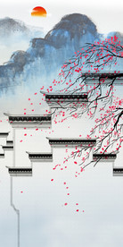 徽派玄关国画山水 tif分层