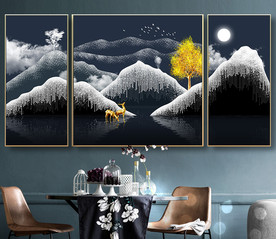 晶瓷晶贝山水三联装饰画