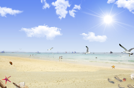 沙滩蓝天白云