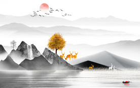 金树 背景山水画 TIF分层