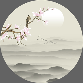 圆形花鸟山水装饰画