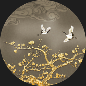 新中式祥云仙鹤圆形装饰画