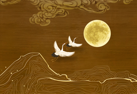 新中式背景墙 仙鹤背景墙