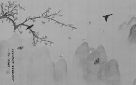 灰色山水情国画 TIF分层
