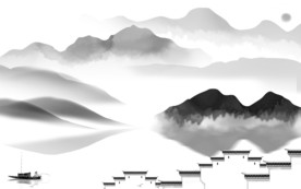 中式山水情国画 TIF分层