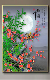 原创梅花竹子花鸟装饰画背景墙