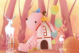 唯美麋鹿兔子女孩儿童房壁画背景