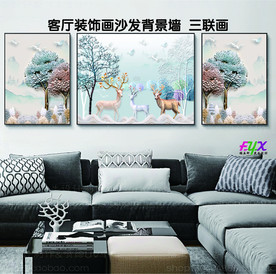 麋鹿装饰画 抽象三联画 装饰画