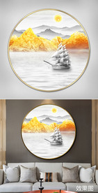 一帆风顺金山水墨挂画