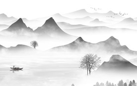 中国风山水水墨国画 TIF分层