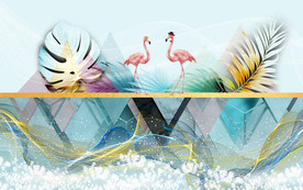 几何装饰火烈鸟墙画 TIF分层