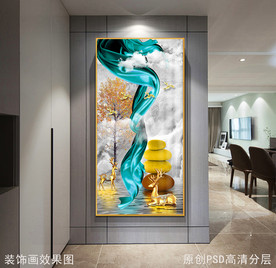 金鹿山水风景玄关画