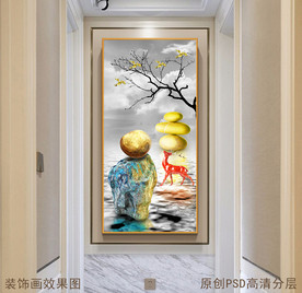 时来运转山水风景新中式玄关画
