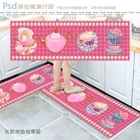 欧式复古茶具长款地垫设计