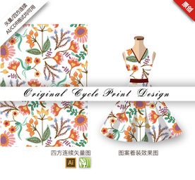 矢量石榴花四方连续