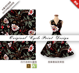 中国风睡莲四方连续