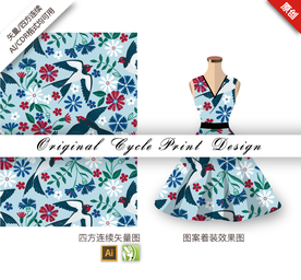 矢量燕子桂花四方连续