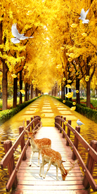 独木桥黄金满地发财鹿玄关