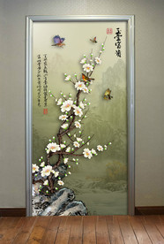 原创玄关手绘玉兰花花鸟装饰画