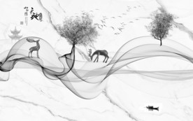 爵士白山水水墨国画 TIF分层