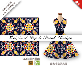 传统抽象山茶花四方连续