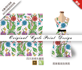 抽象山茶花四方连续