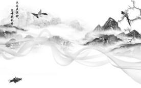 意境山水画背景墙 TIF分层