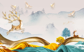 金鹿北欧背景墙画 TIF分层