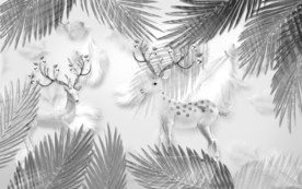 麋鹿北欧背景墙画 TIF分层