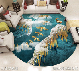 新中式山水抽象圆形地毯